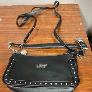 Ed Hardy Studded Shoulder Bag With Detachable Crossbody Strap in Black